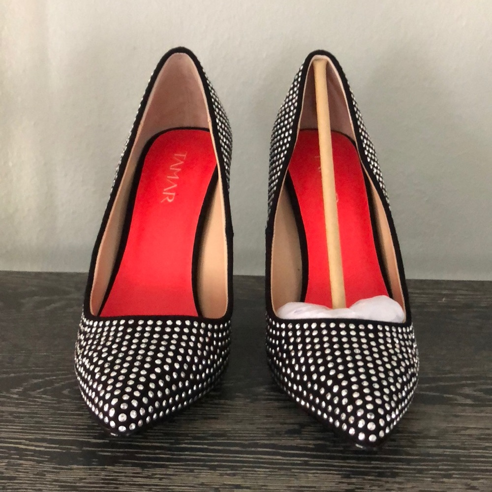 BNIB black microsuede pumps w silver studs Sz 7.5m